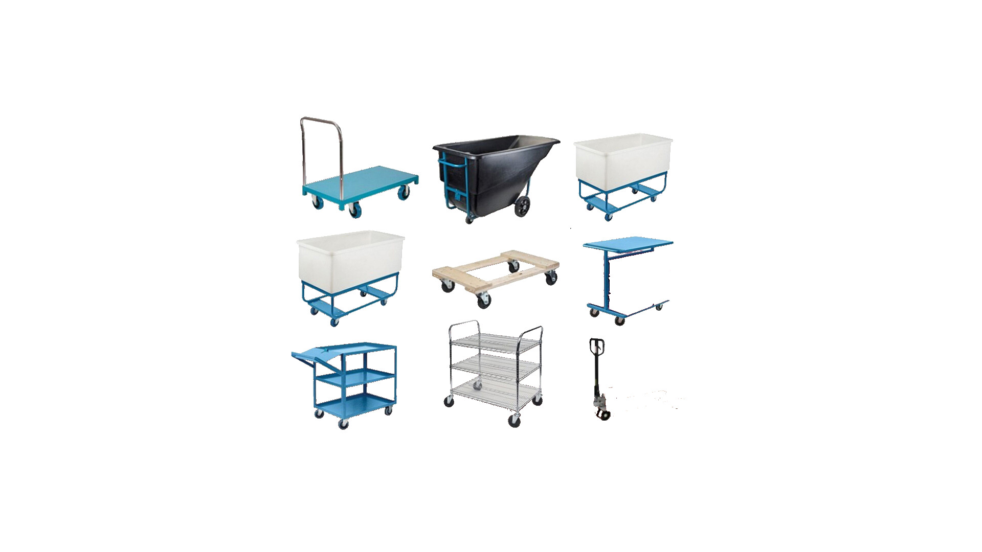Material handling equipment including pallet carts and racks